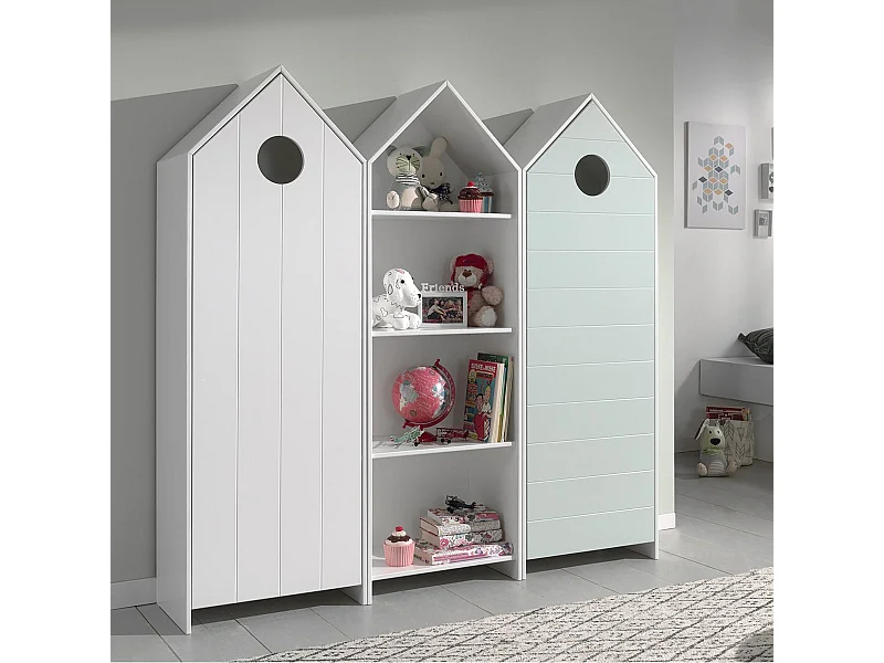 HAVRE - Pack Bibliothèque + 2 Armoires Blanche et Verte