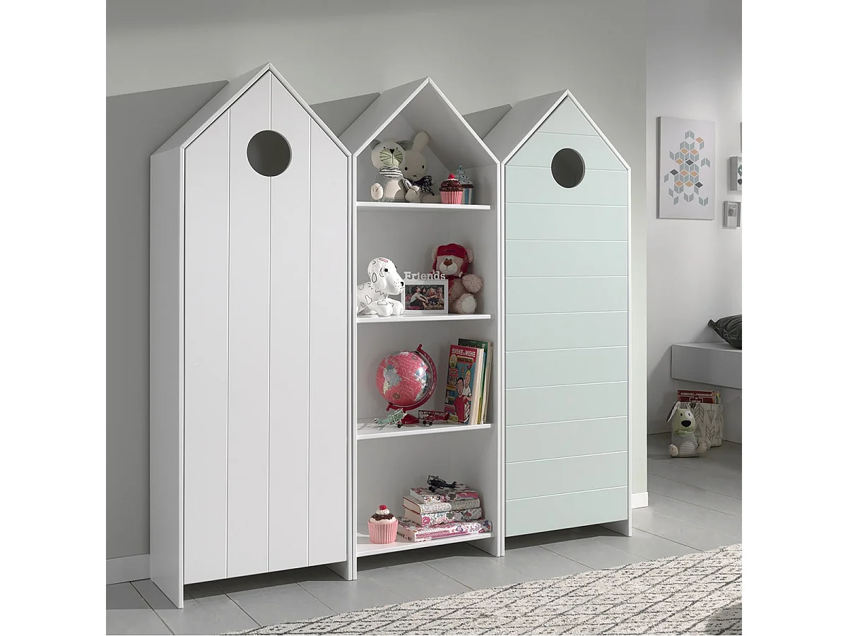 HAVRE - Pack Bibliothèque + 2 Armoires Blanche et Verte