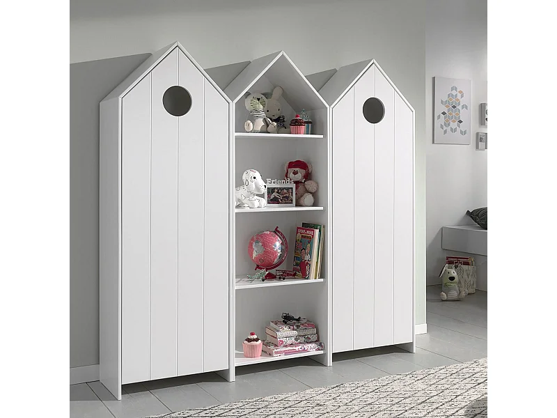 HAVRE - Pack Bibliothèque + 2 Armoires Blanches