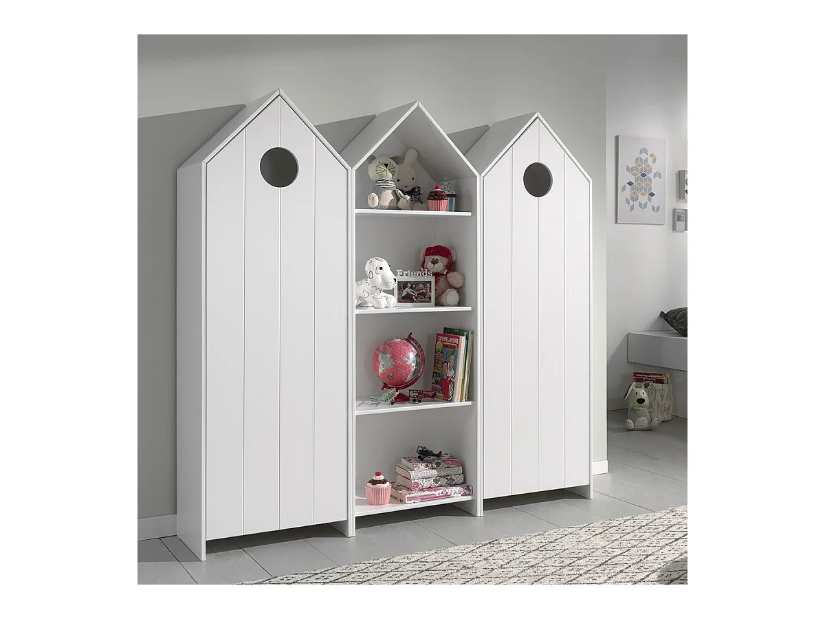 HAVRE - Pack Bibliothèque + 2 Armoires Blanches