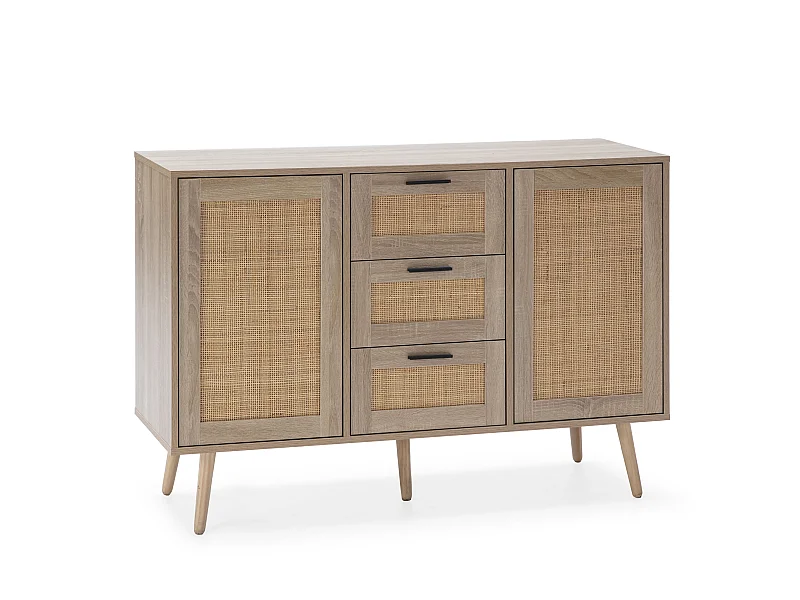 Buffet Dalia 3 tiroirs et 2 portes couleur chêne, 120 cm longueur