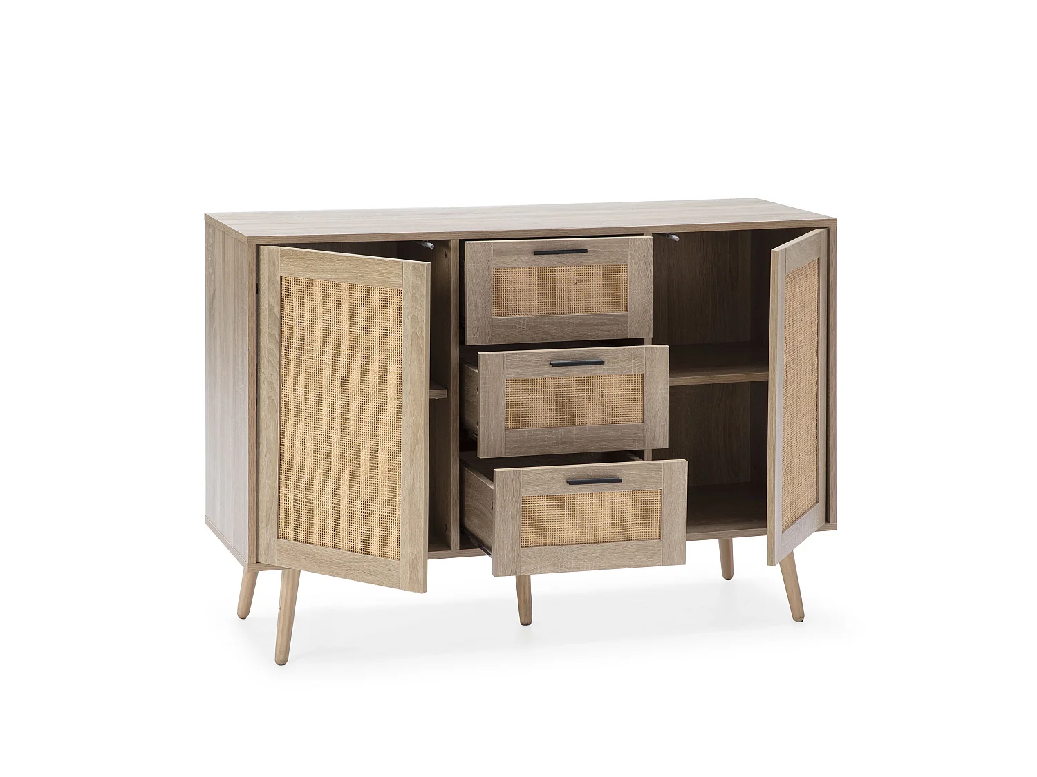 Credenza Dalia 3 cassetti e 2 porte rovere, 120 cm larghezza