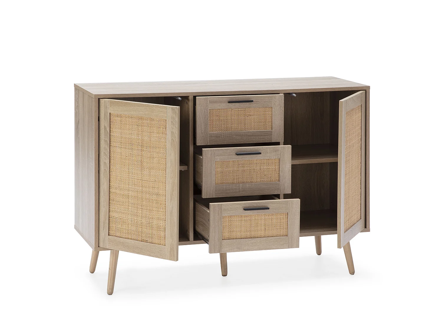 Aparador Dalia 3 cajones y 2 puertas color roble, 120 cm ancho