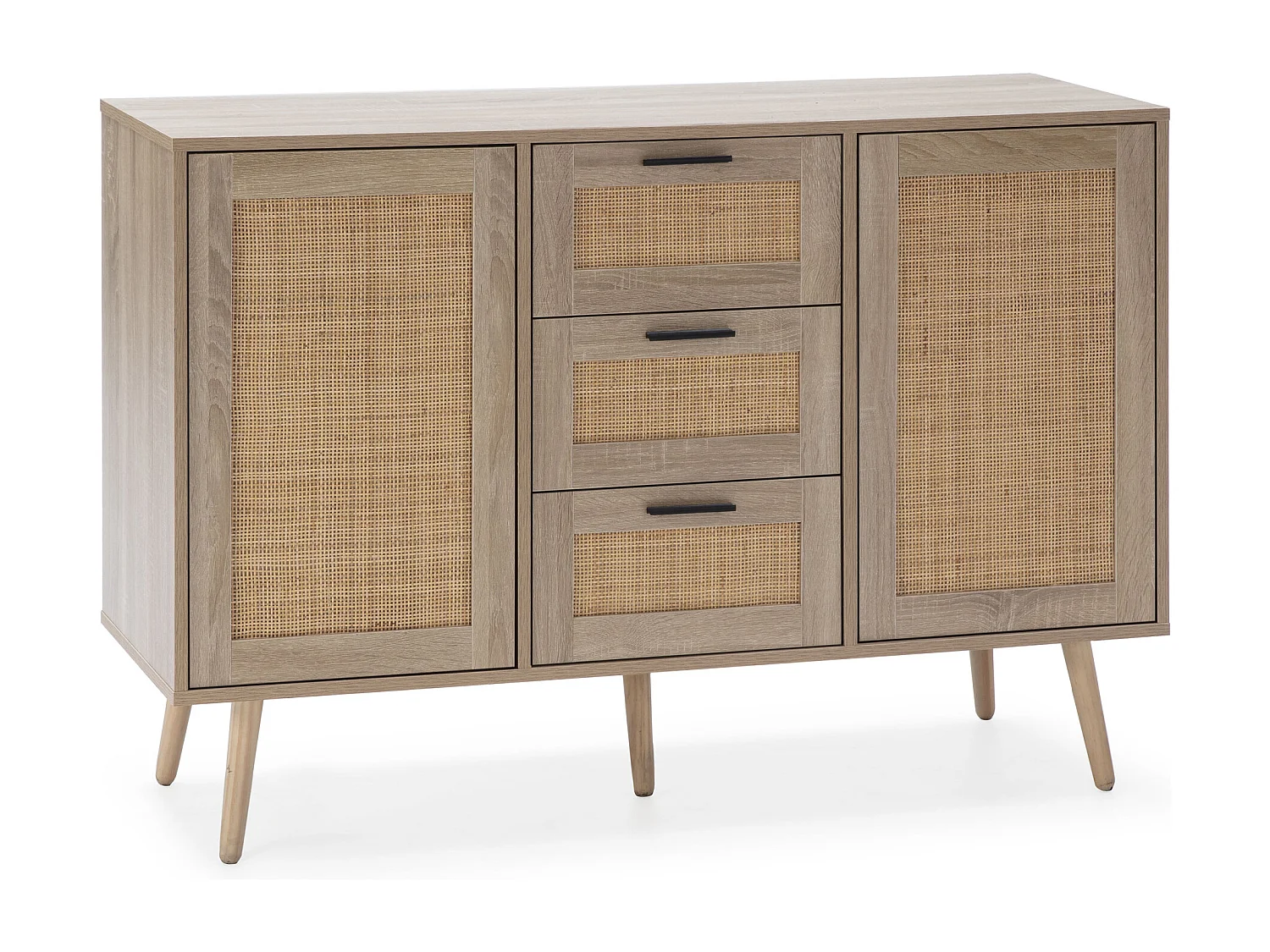 Buffet Dalia 3 tiroirs et 2 portes couleur chêne, 120 cm longueur