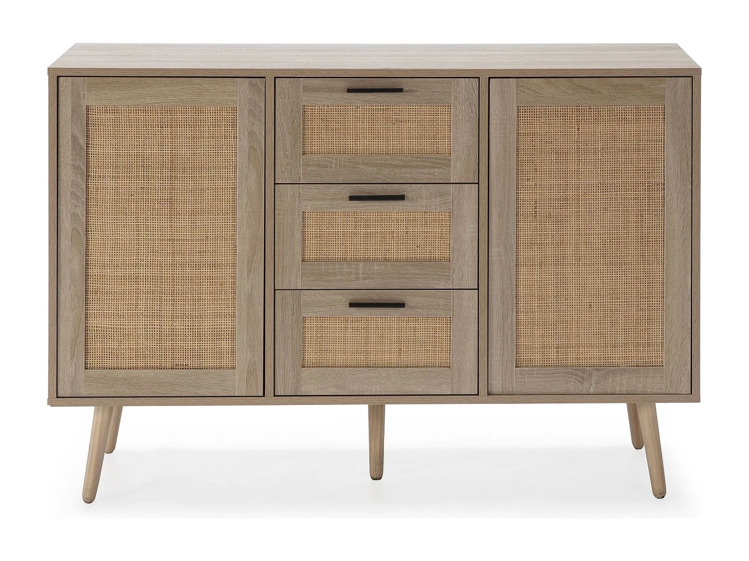 Buffet Dalia 3 tiroirs et 2 portes couleur chêne, 120 cm longueur