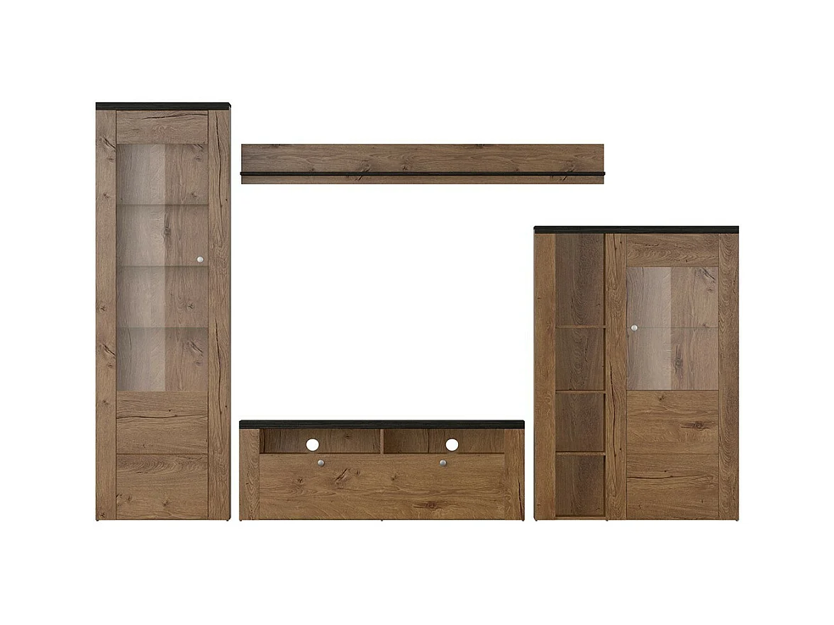 Set van 4 meubels uit de SANTIAGO collectie. Eiken en zwart met houteffect.