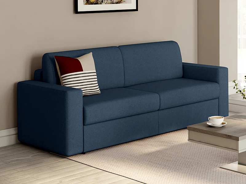 Canapé 3 places convertible express en tissu bleu nuit COGLIO