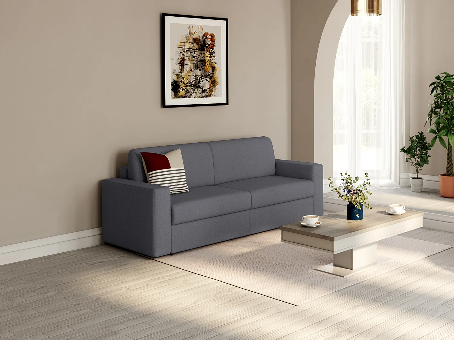 Canapé 3 places convertible express en tissu gris anthracite COGLIO