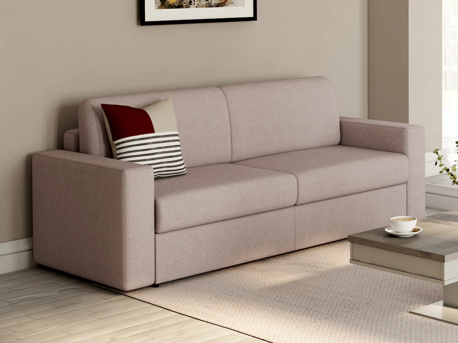 Sofa - 3-Sitzer - Mit Matratze - Stoff - Beige - COGLIO