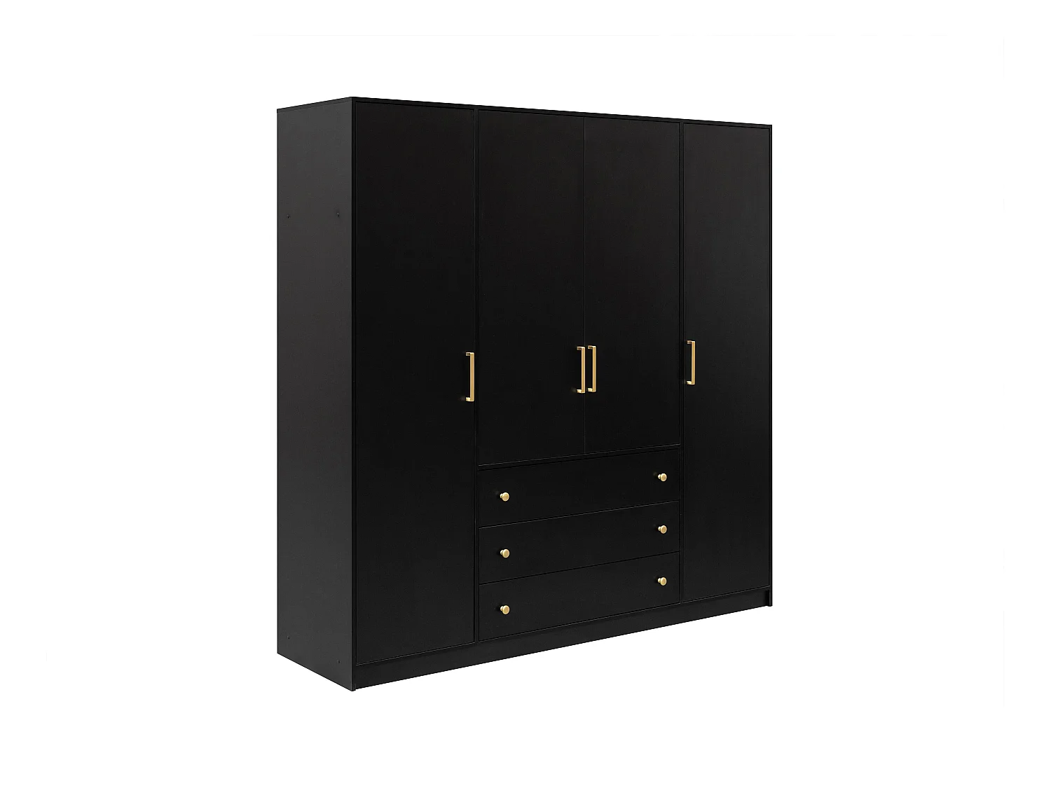 Kast met 4 deuren en 3 lades - L196 cm - Zwart - LIZANDRO