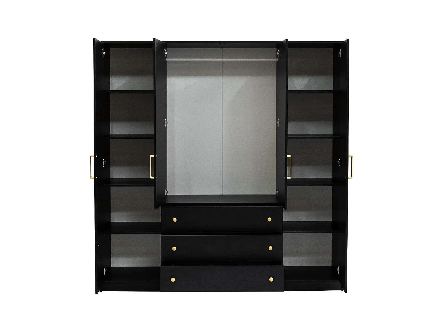 Kast met 4 deuren en 3 lades - L196 cm - Zwart - LIZANDRO