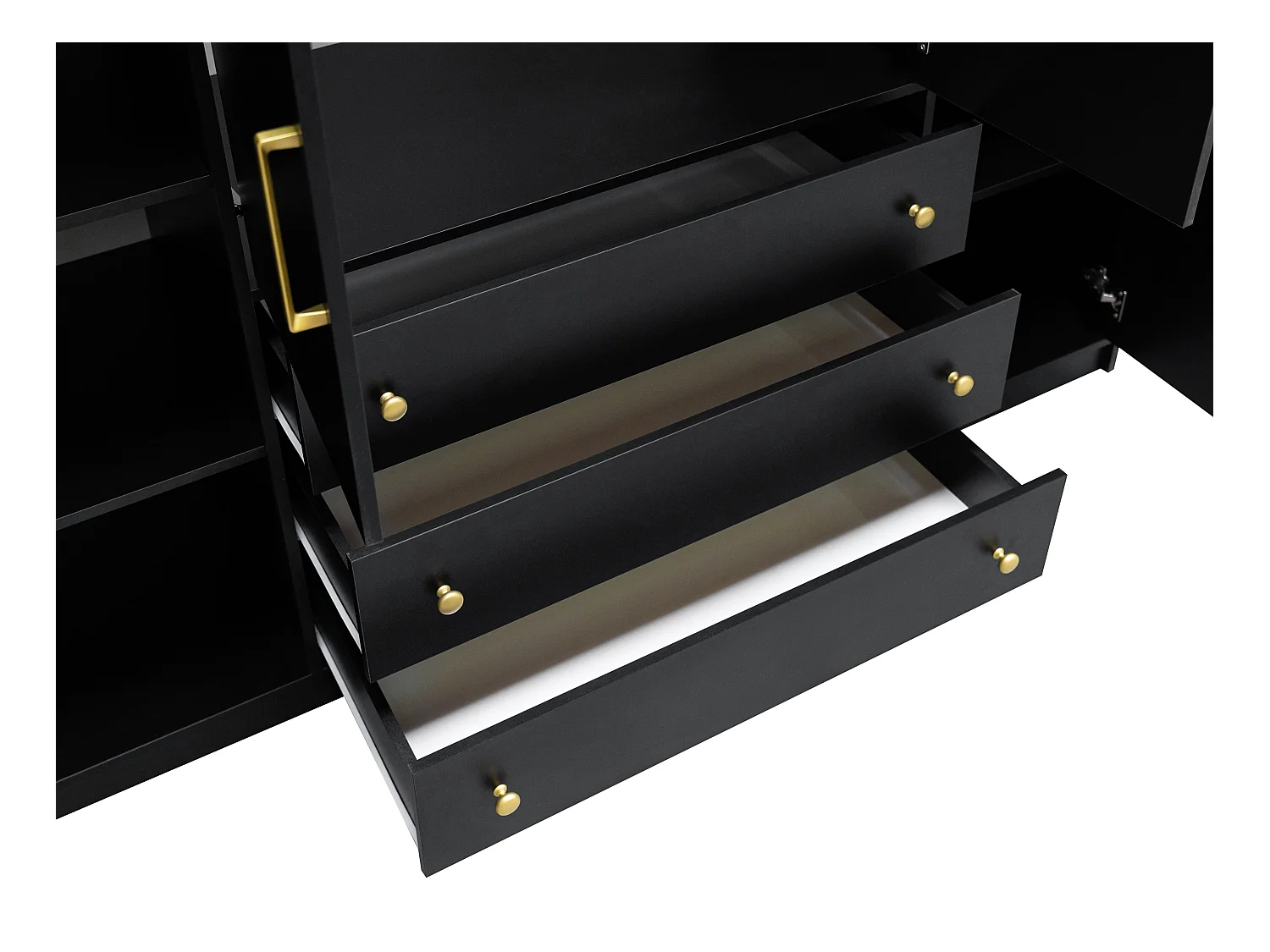 Kast met 4 deuren en 3 lades - L196 cm - Zwart - LIZANDRO
