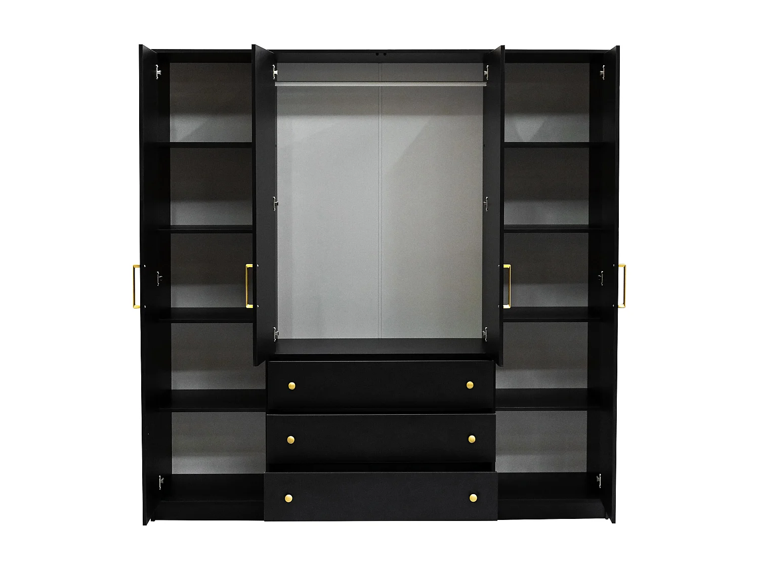 Kleiderschrank mit 4 Türen & 3 Schubladen - 196 cm - Schwarz - LIZANDRO