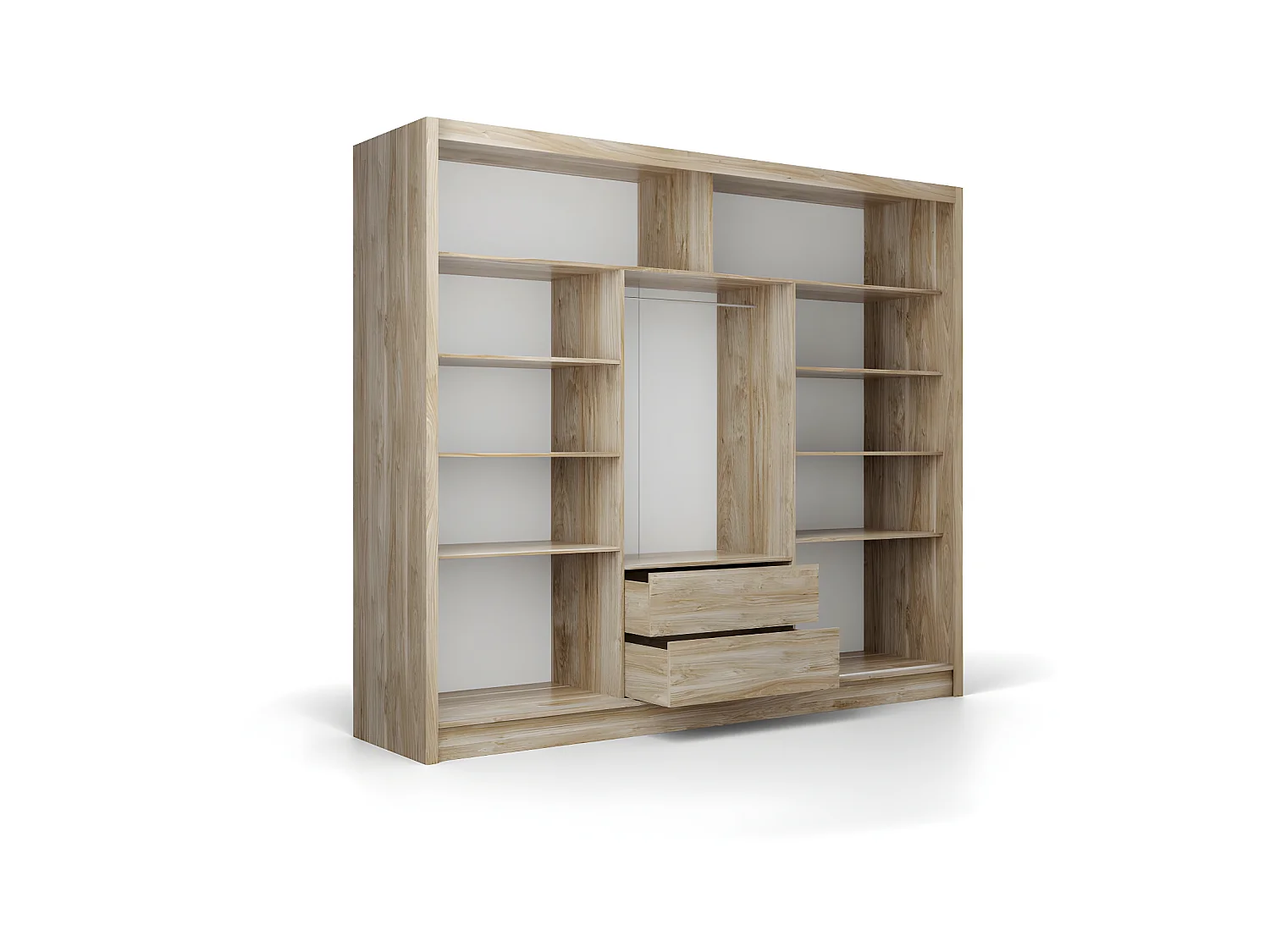 Szafa z 3 drzwiami przesuwnymi - Z lustrem - Dł.250 cm - Kolor: Naturalny i biały - LEOVIA