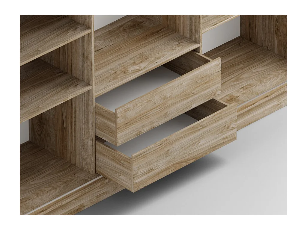 Szafa z 3 drzwiami przesuwnymi - Z lustrem - Dł.250 cm - Kolor: Naturalny i biały - LEOVIA