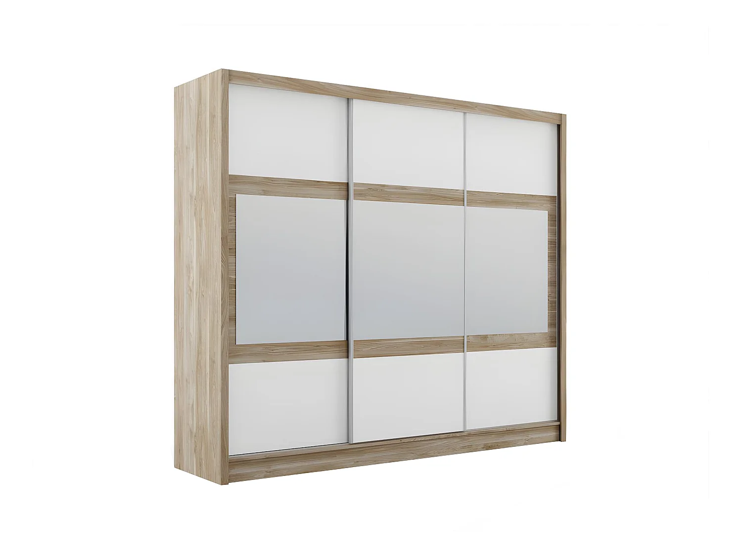 Armoire 3 portes coulissantes - Avec miroir - L250 cm - Coloris : Naturel et blanc - LEOVIA