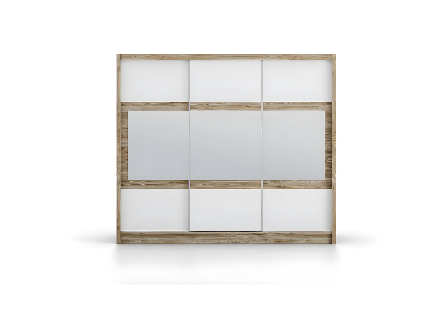 Armoire 3 portes coulissantes - Avec miroir - L250 cm - Coloris : Naturel et blanc - LEOVIA