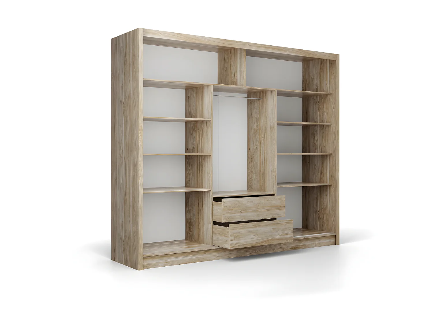 Armoire 3 portes coulissantes - Avec miroir - L250 cm - Coloris : Naturel et blanc - LEOVIA