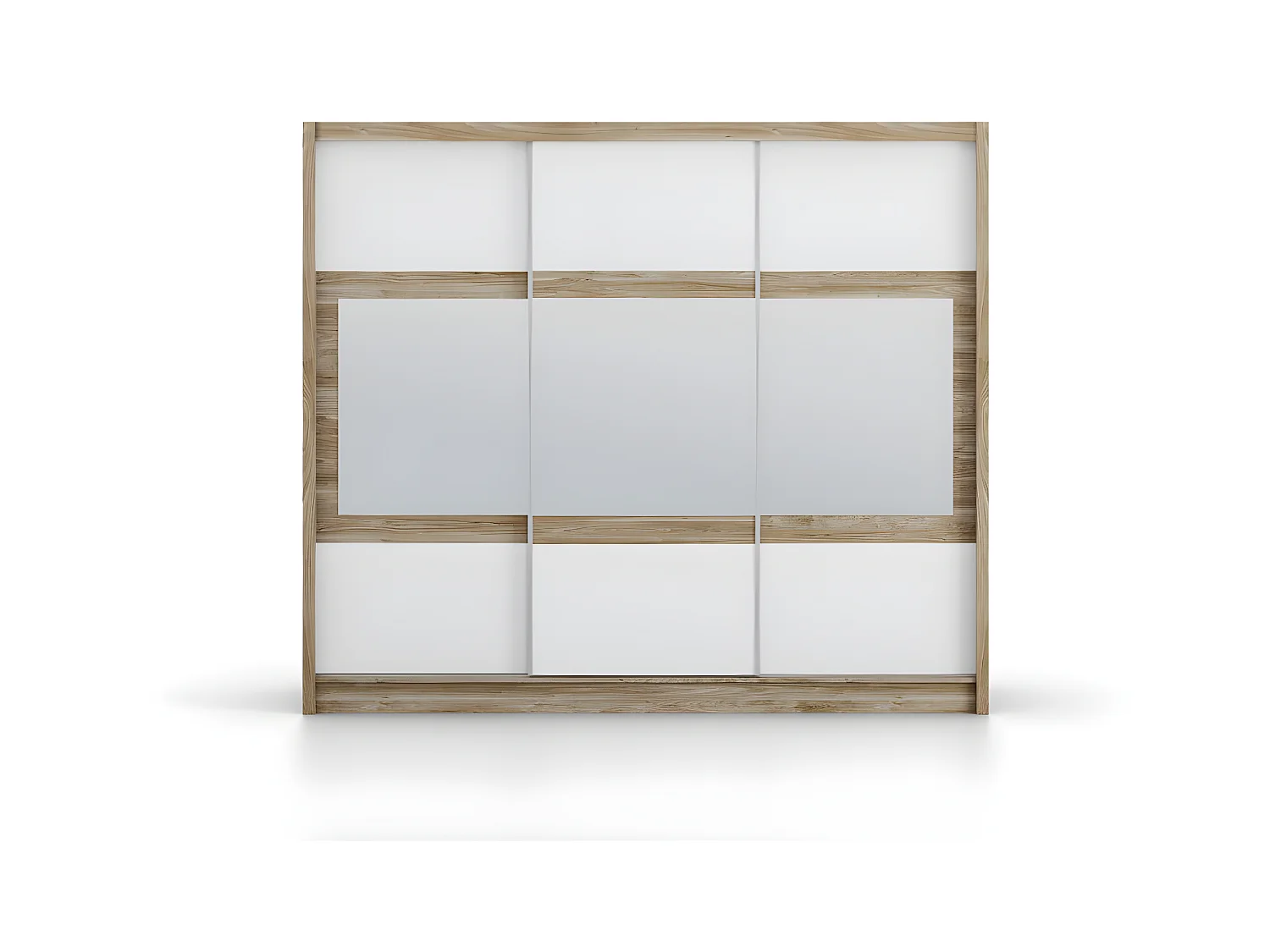 Armoire 3 portes coulissantes - Avec miroir - L250 cm - Coloris : Naturel et blanc - LEOVIA
