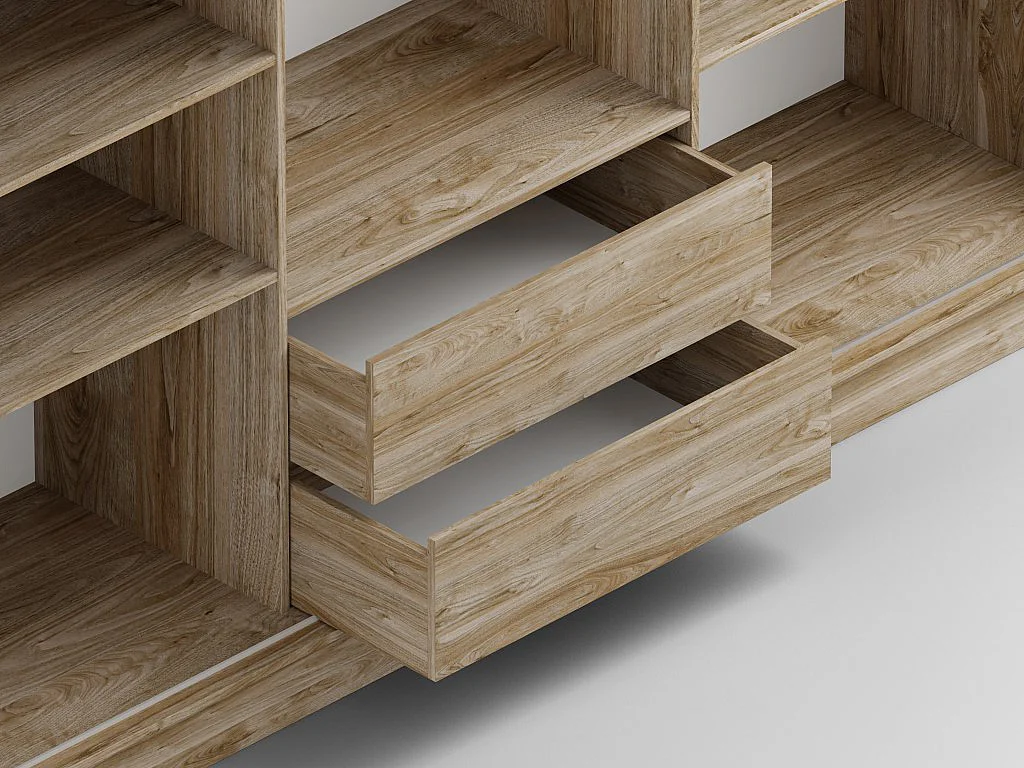 Armoire 3 portes coulissantes - Avec miroir - L250 cm - Coloris : Naturel et blanc - LEOVIA