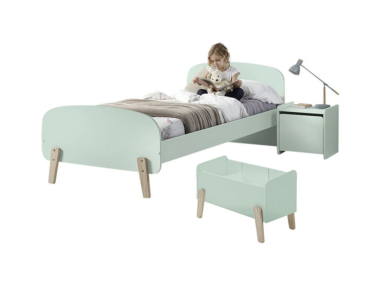 BODHI MINT - Lit 90x200cm + Chevet + Coffre à Jouets