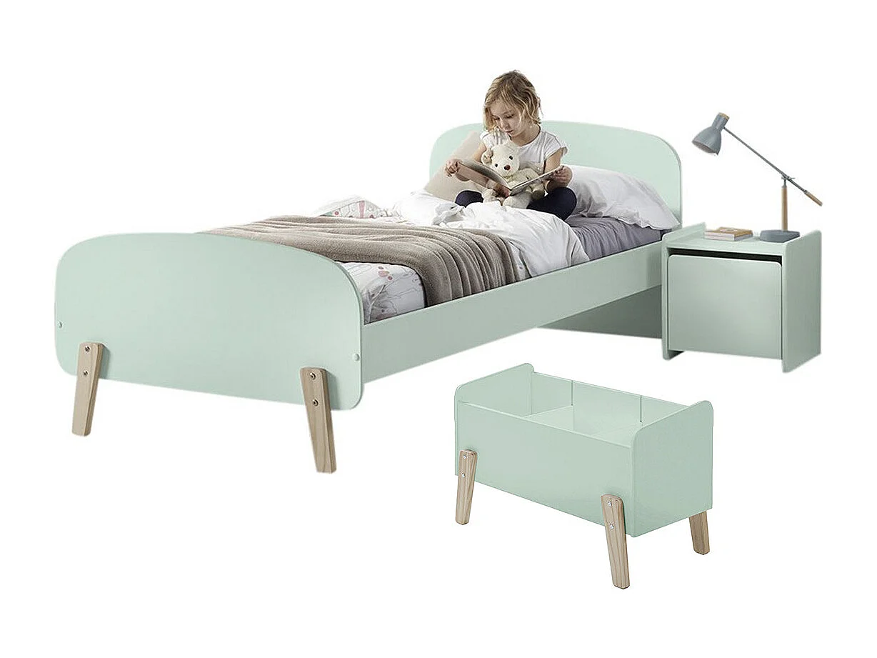 BODHI MINT - Lit 90x200cm + Chevet + Coffre à Jouets