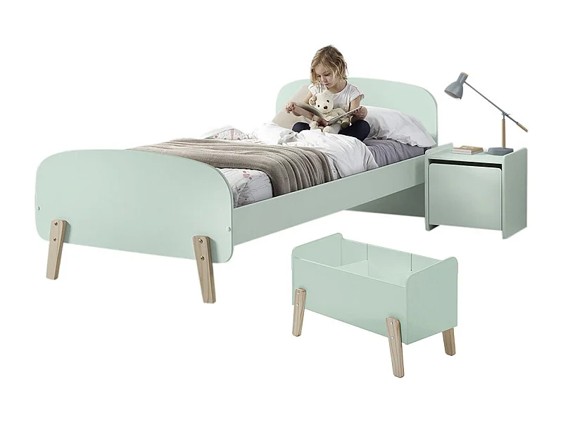 BODHI MINT - Lit 90x200cm + Chevet + Coffre à Jouets
