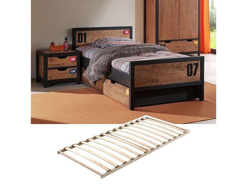 TCHAD - Chambre 90x200cm en Pin Massif avec Sommier