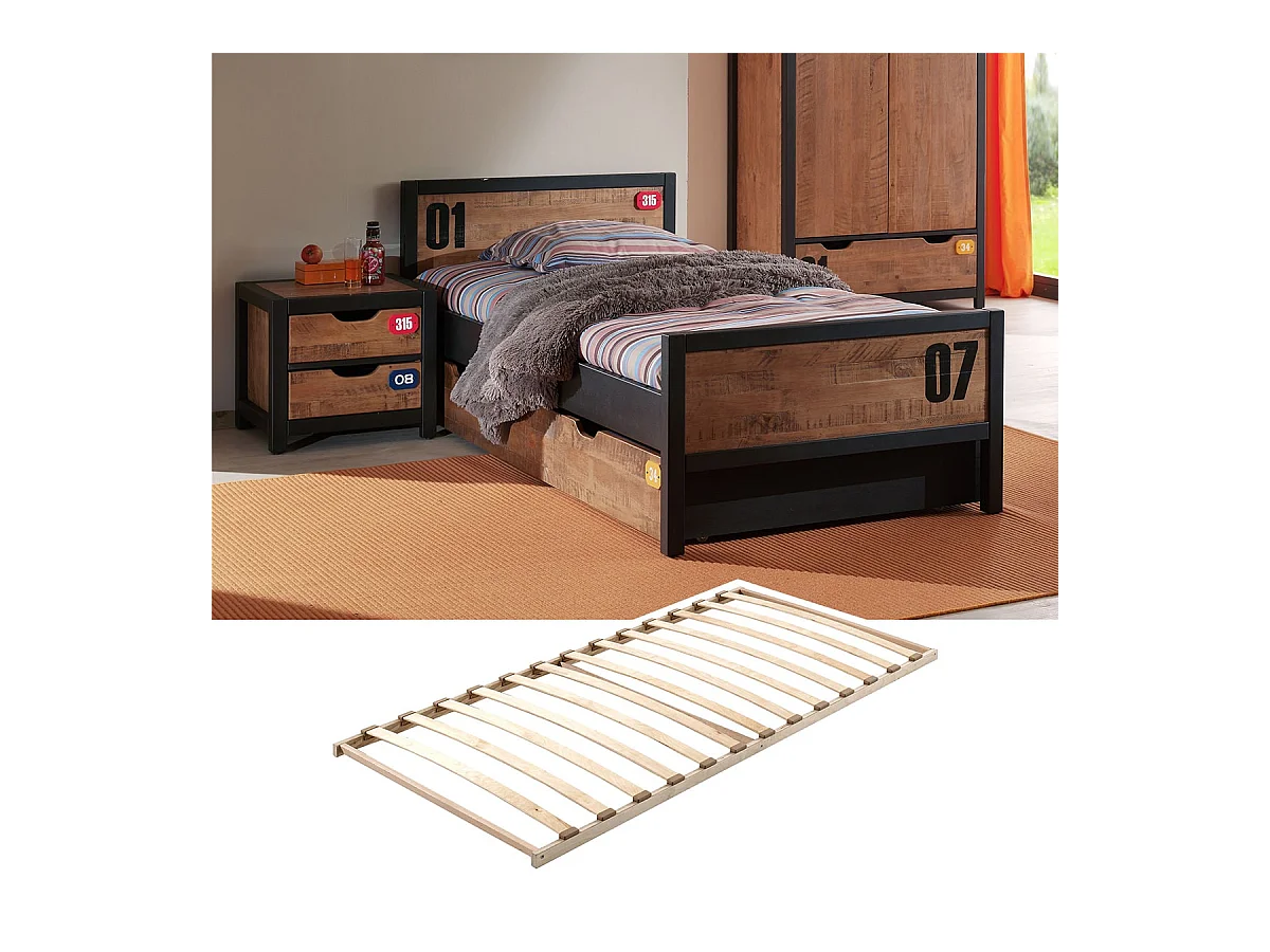 TCHAD - Chambre 90x200cm en Pin Massif avec Sommier