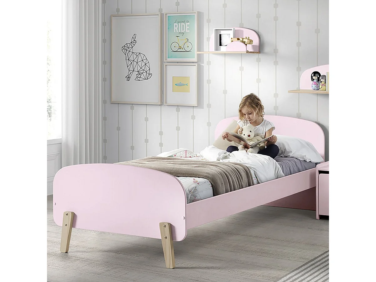 BODHI PINK - Lit 90x200cm + Chevet + Coffre à Jouets