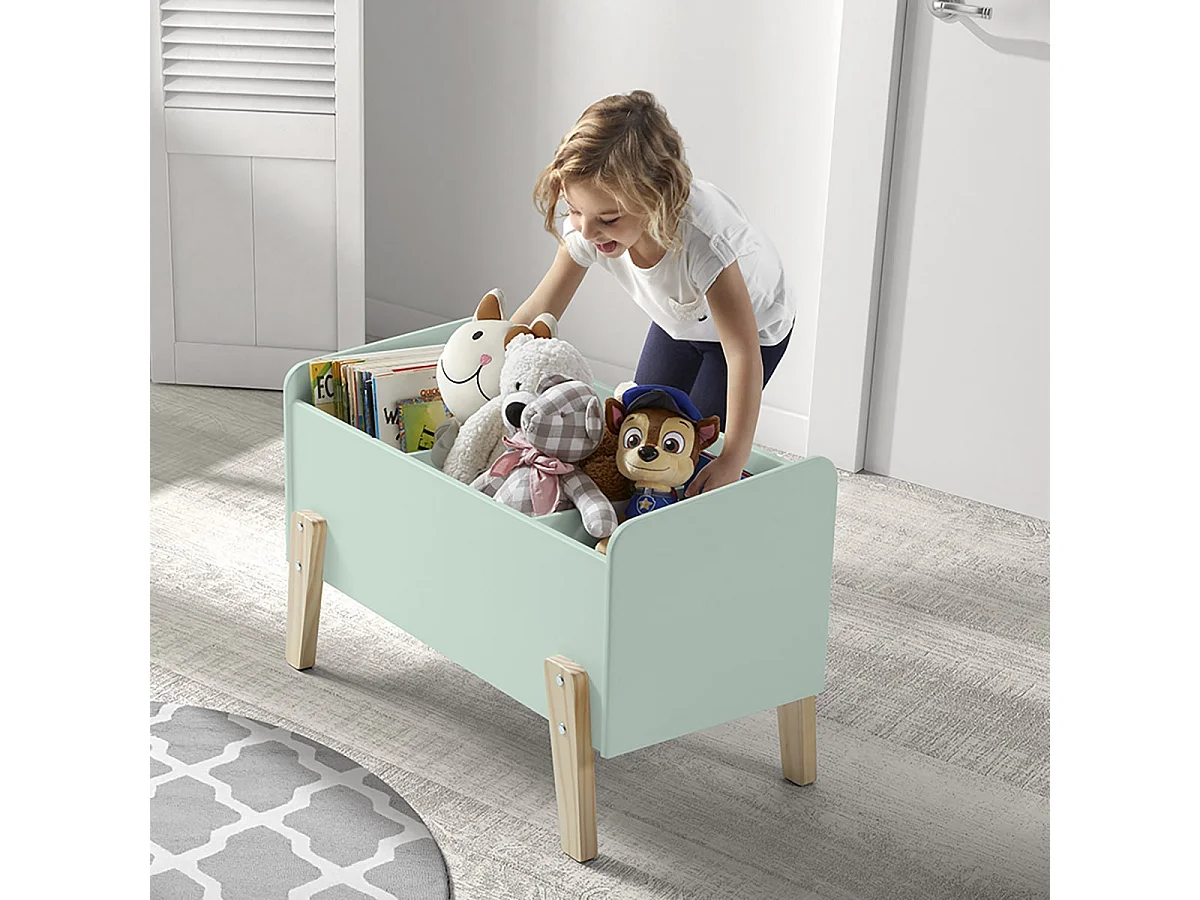 BODHI MINT - Lit 90x200cm avec Barrière + Chevet + Coffre