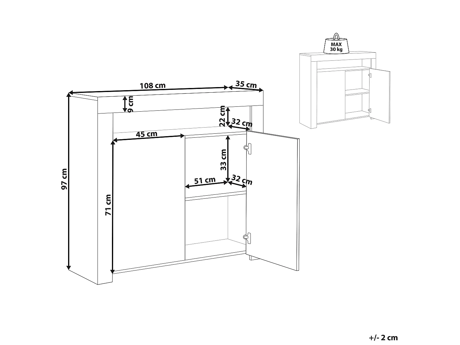 Kast COVINA 97 cm Wit