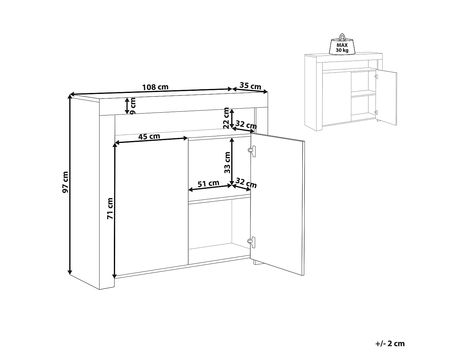 Kast COVINA 97 cm Wit