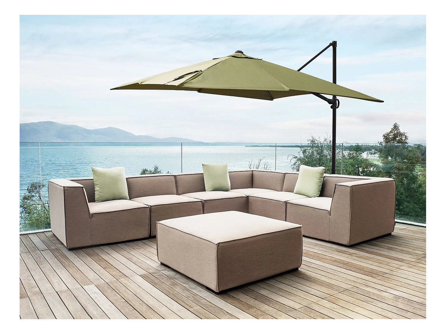 Stilvoller Sonnenschirm Polyester quadratische Form grün/schwarz Monza II