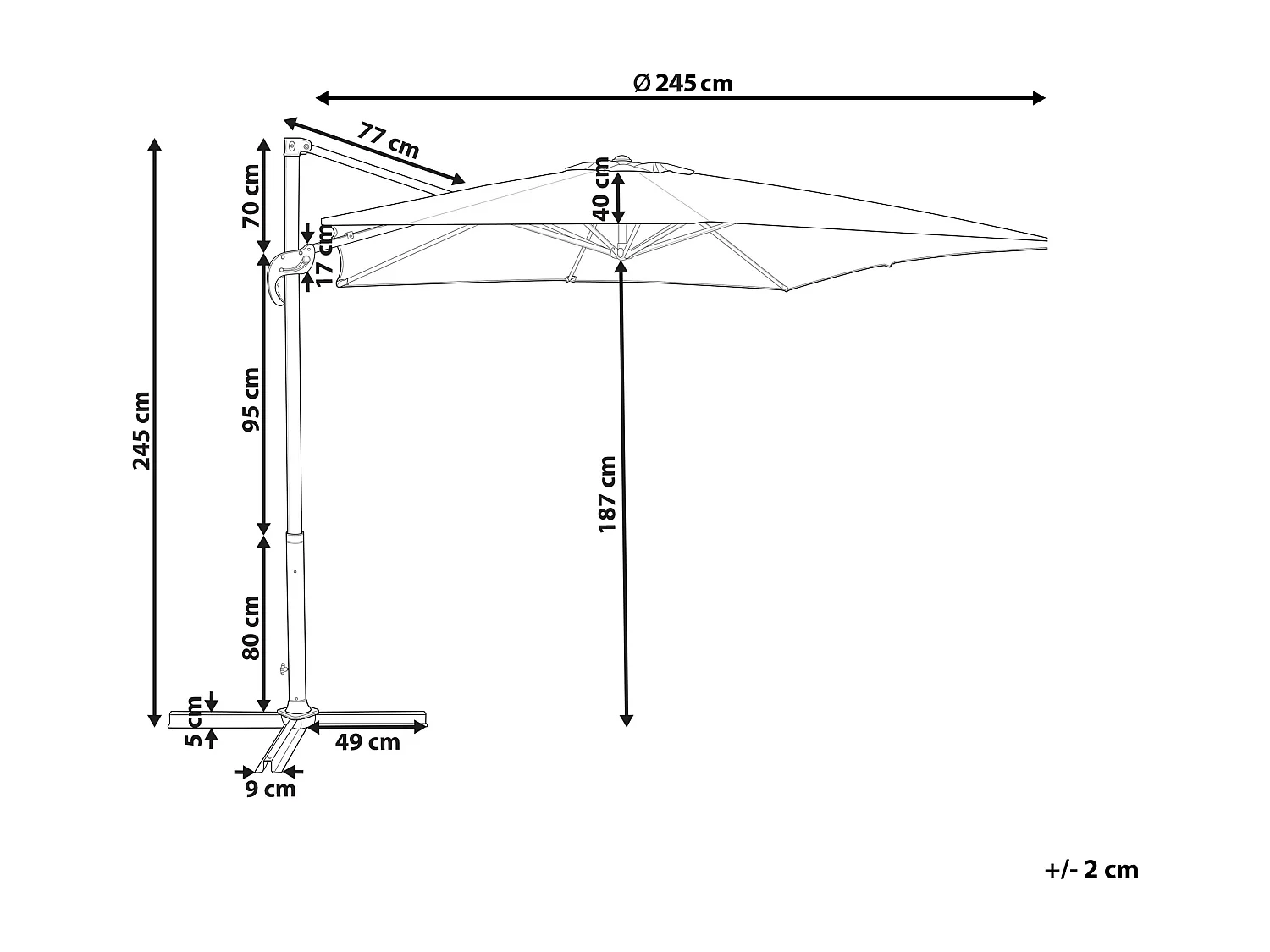 Cantilever parasol 245 cm MONZA II Olijfgroen