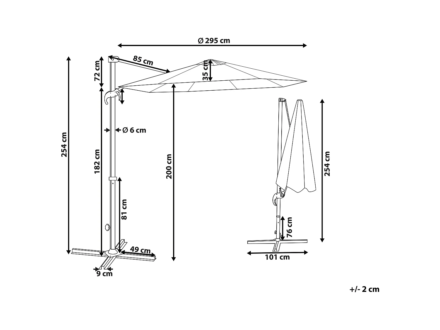 Cantilever parasol 295 cm SAVONA II Donkergrijs