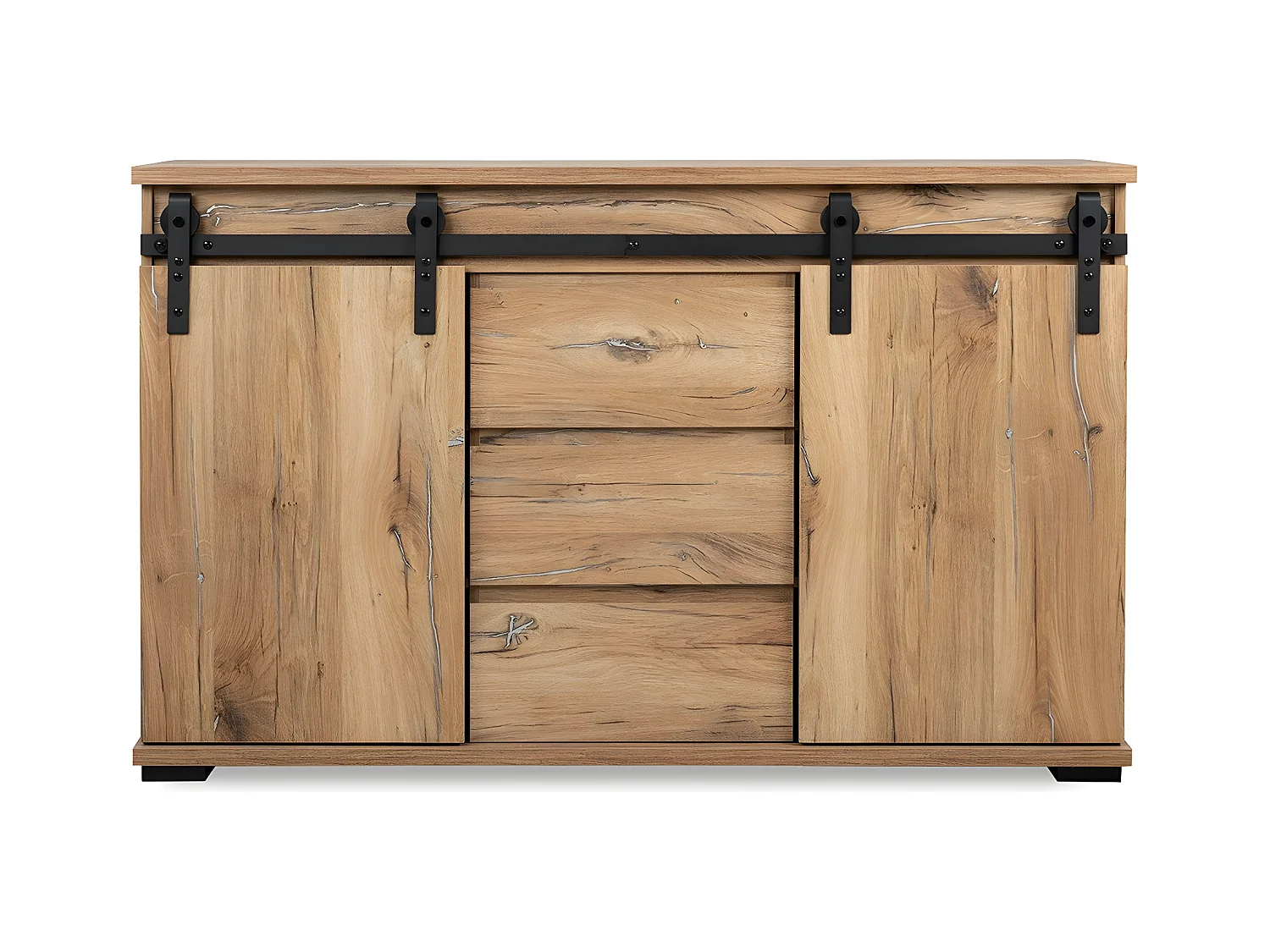 Buffet 2 Schuifdeuren en 3 Centrale Lades L140 cm - MANZANO