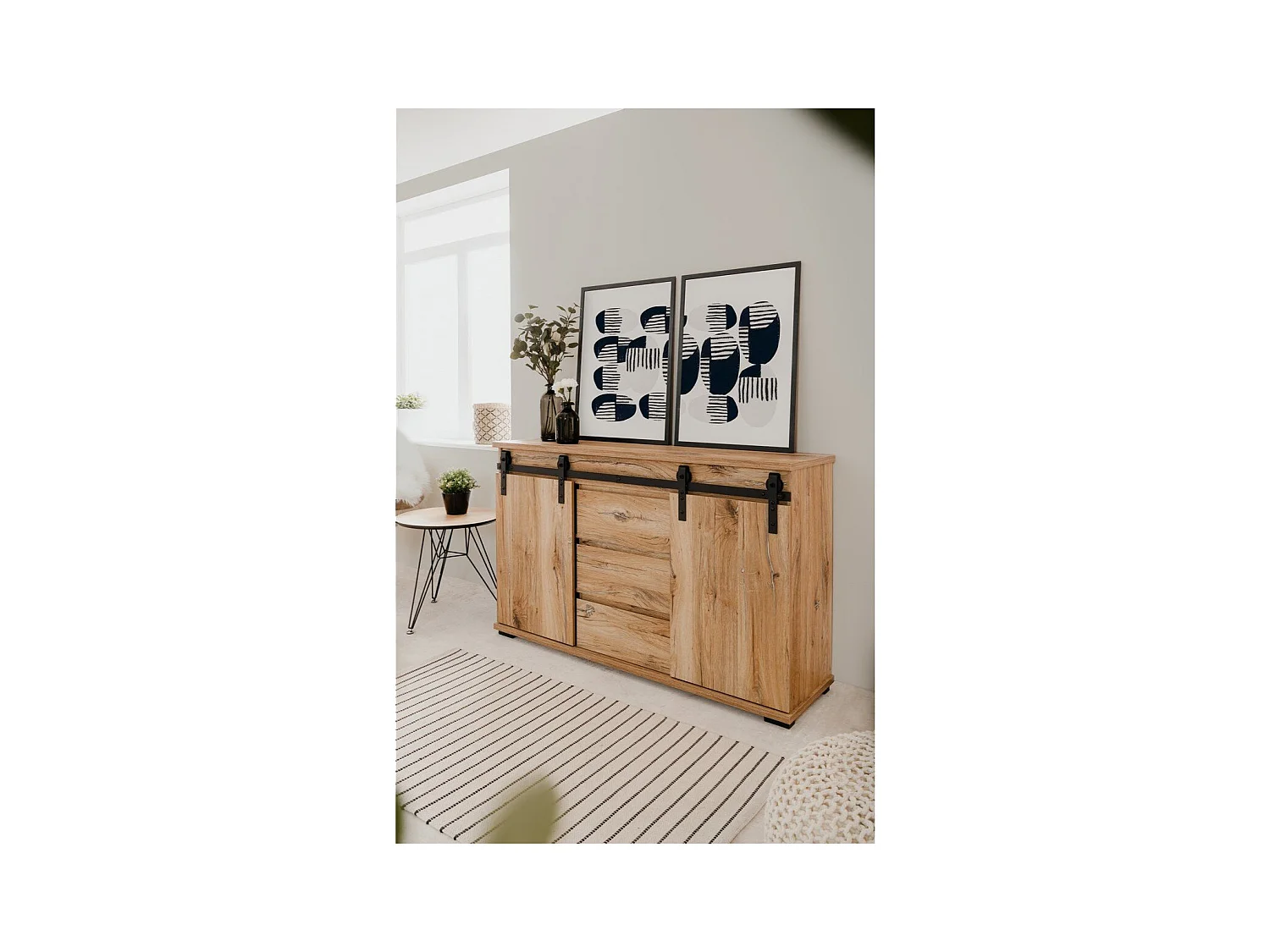 Buffet 2 Schuifdeuren en 3 Centrale Lades L140 cm - MANZANO