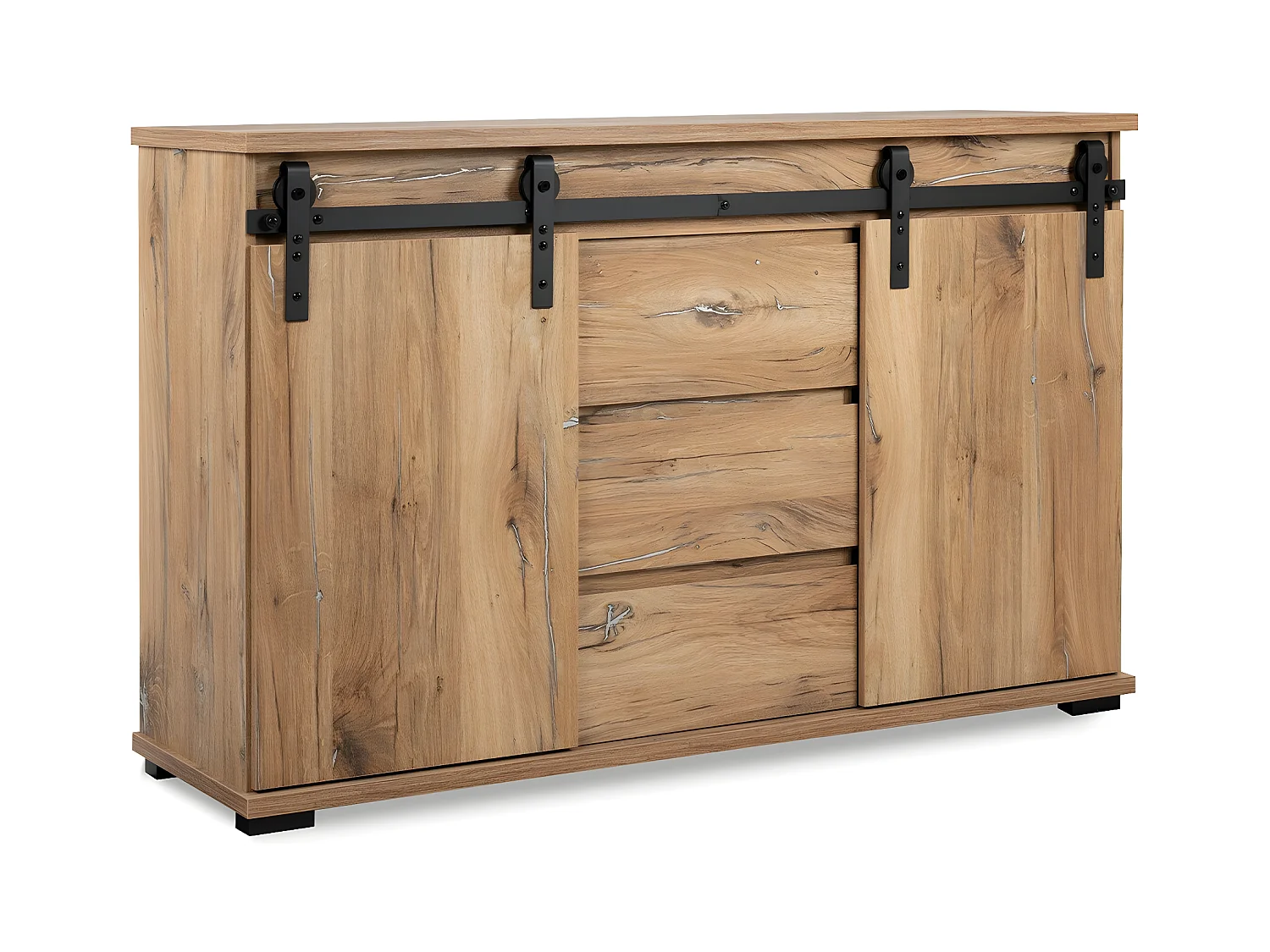 Buffet 2 Schuifdeuren en 3 Centrale Lades L140 cm - MANZANO