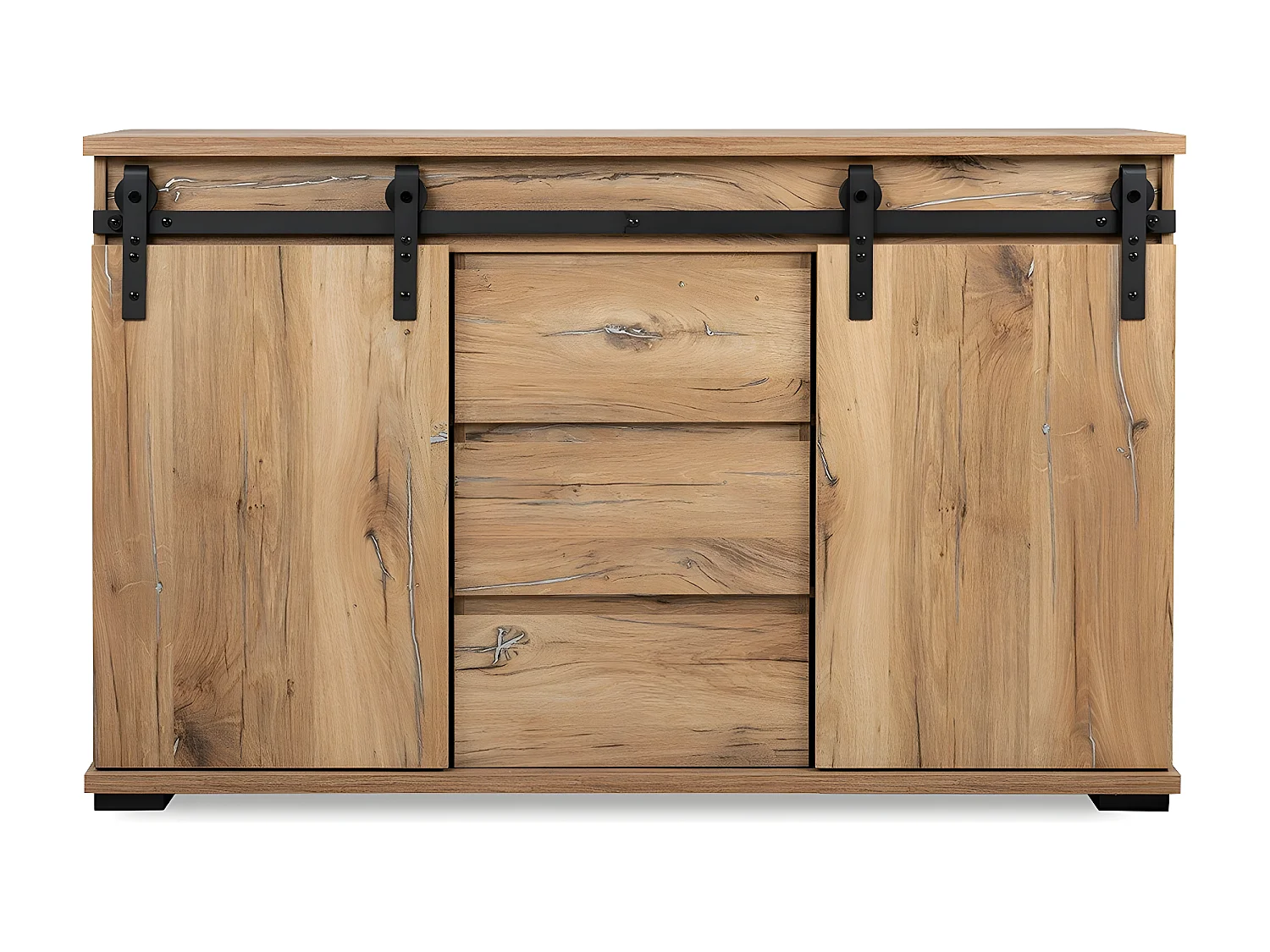 Buffet 2 Portes Coulissantes et 3 Tiroirs Centraux L140 cm - MANZANO