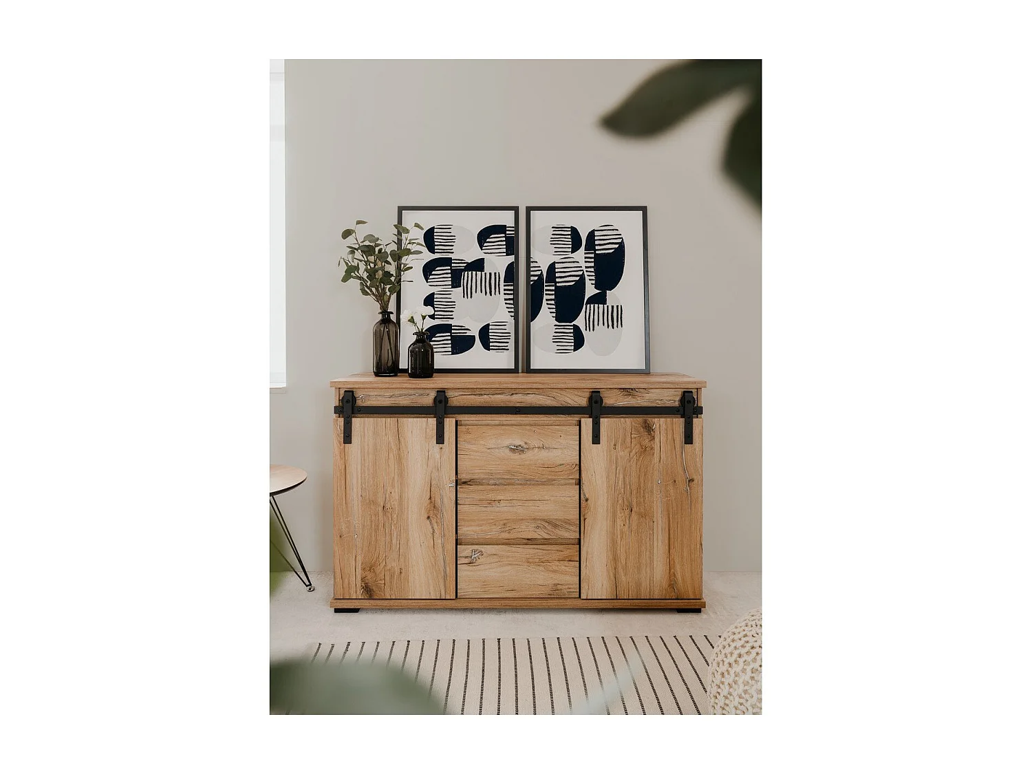 Buffet 2 Portes Coulissantes et 3 Tiroirs Centraux L140 cm - MANZANO