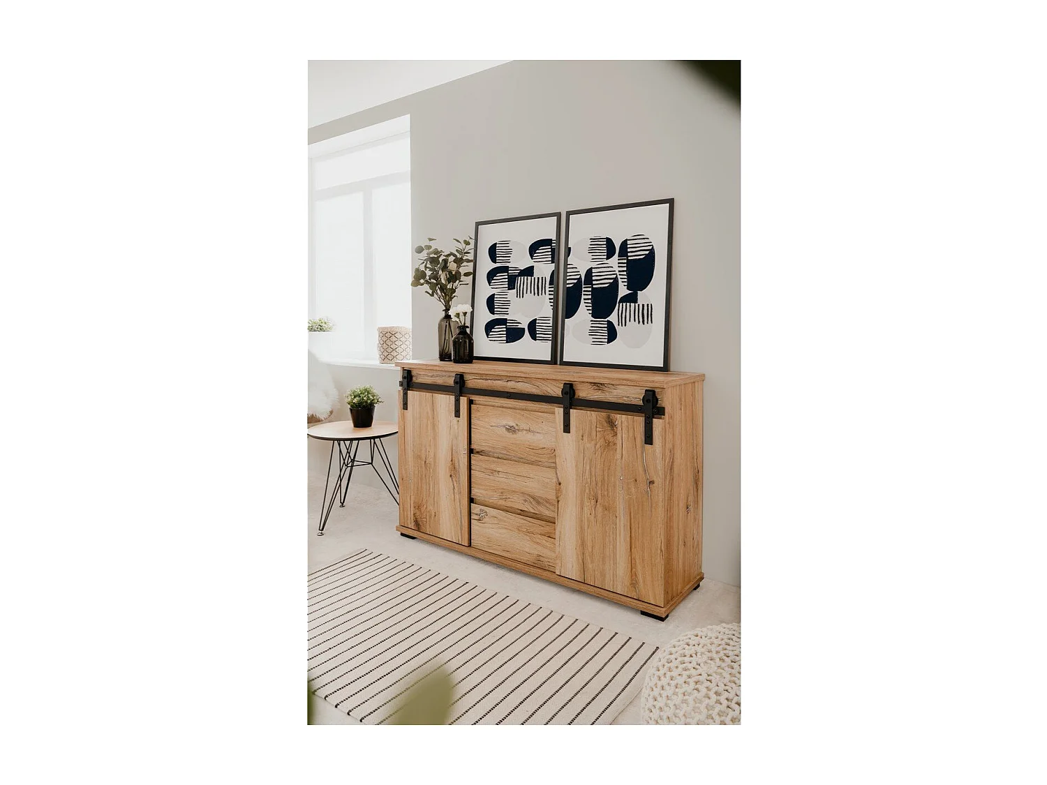 Buffet 2 Portes Coulissantes et 3 Tiroirs Centraux L140 cm - MANZANO