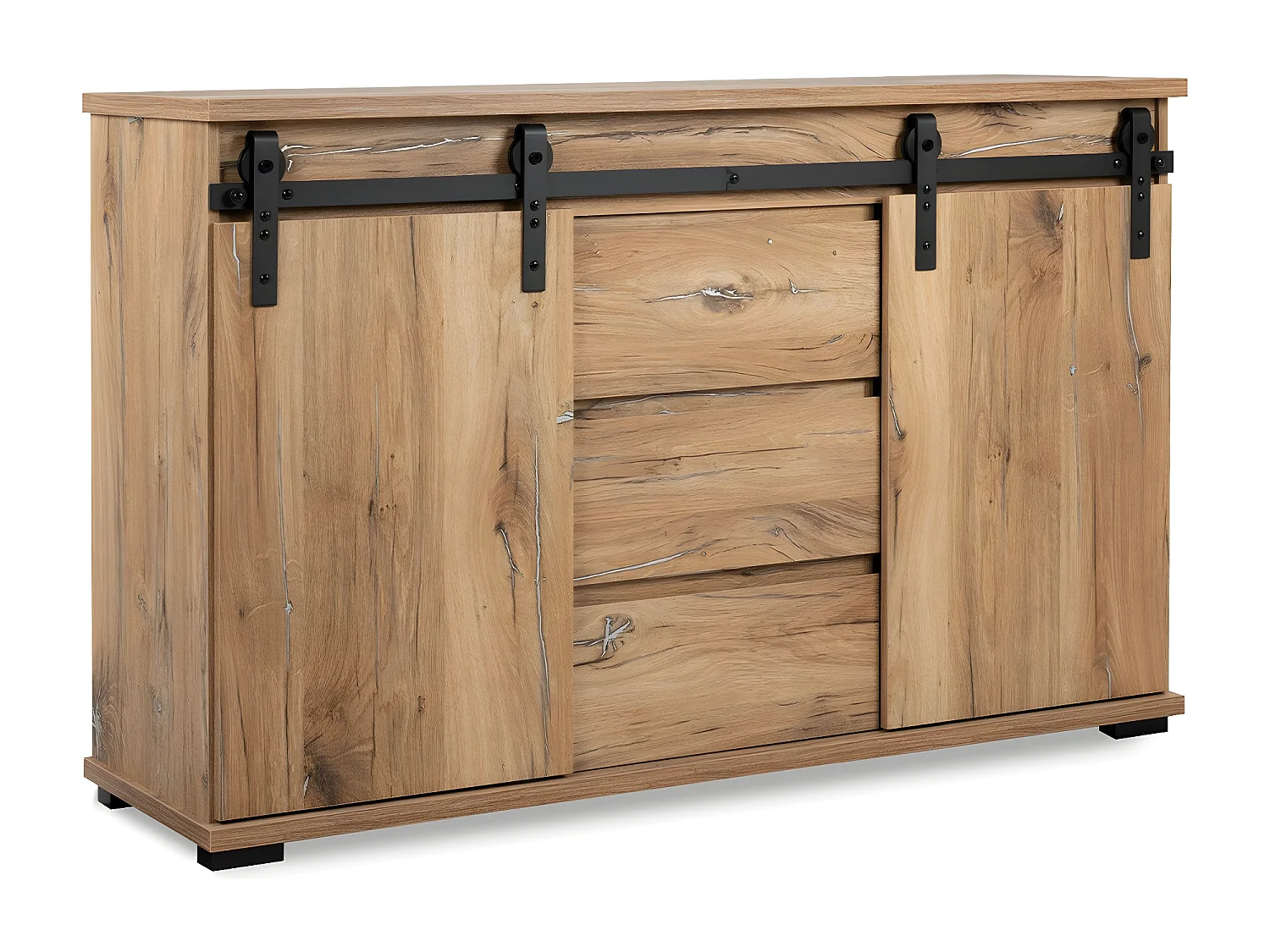Buffet 2 Portes Coulissantes et 3 Tiroirs Centraux L140 cm - MANZANO