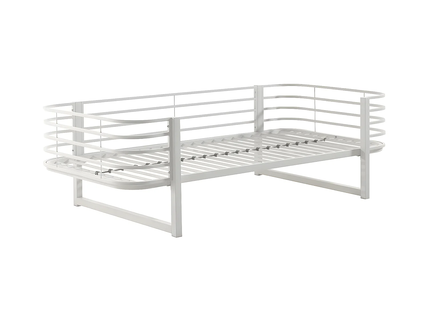 CURVE - Lit 90x200cm Métal Blanc Coins Arrondis