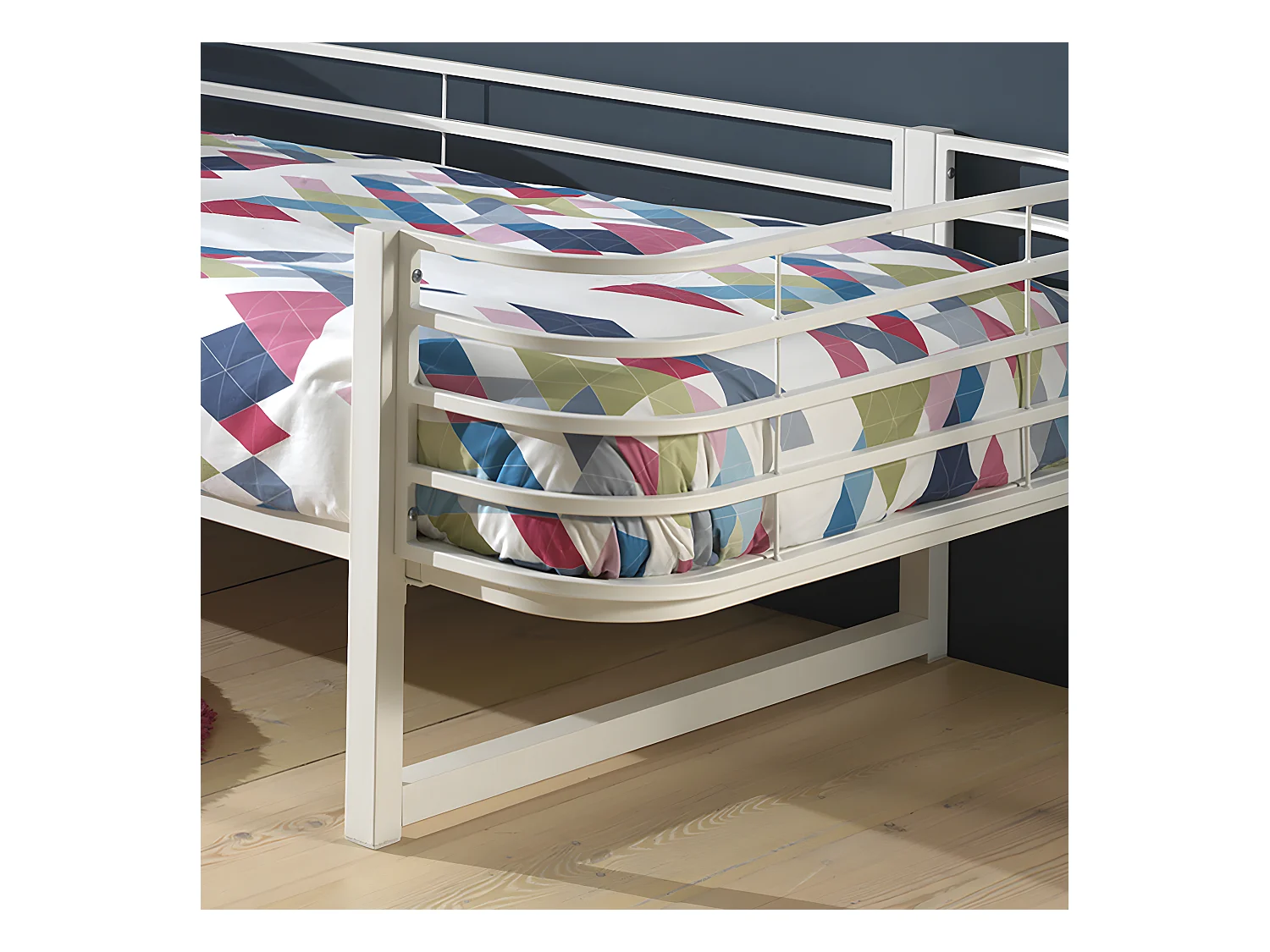 CURVE - Lit 90x200cm Métal Blanc Coins Arrondis