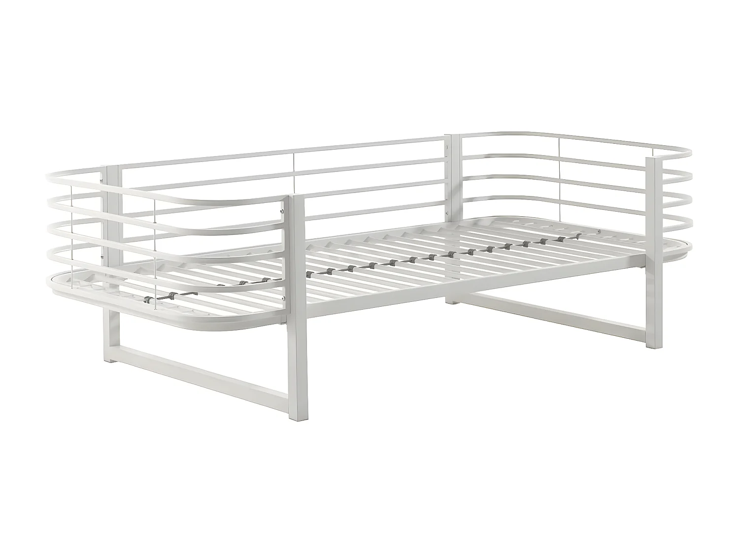 CURVE - Lit 90x200cm Métal Blanc Coins Arrondis