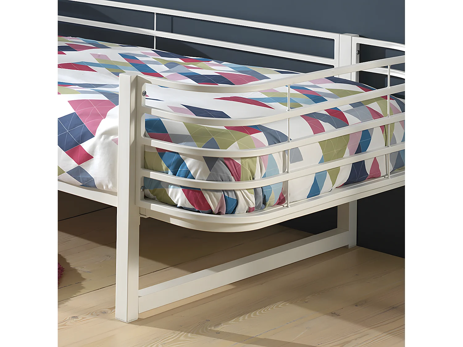 CURVE - Lit 90x200cm Métal Blanc Coins Arrondis