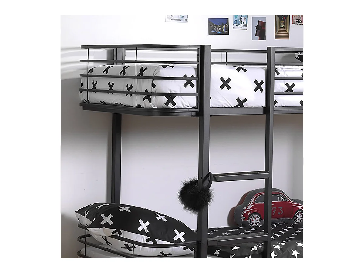 CURVE - Lits Superposés 90x200cm Métal Noir Coins Arrondis