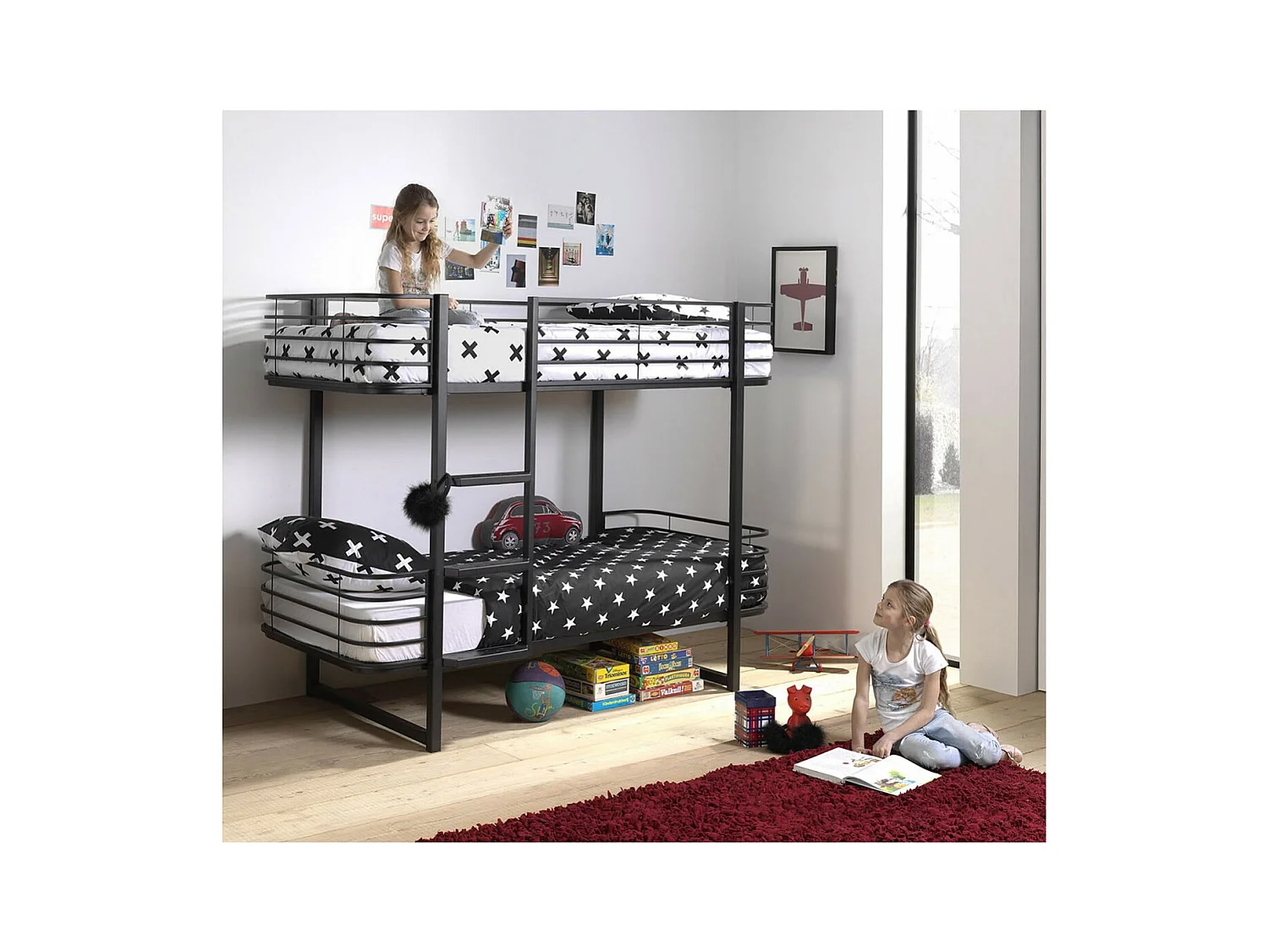 CURVE - Lits Superposés 90x200cm Métal Noir Coins Arrondis