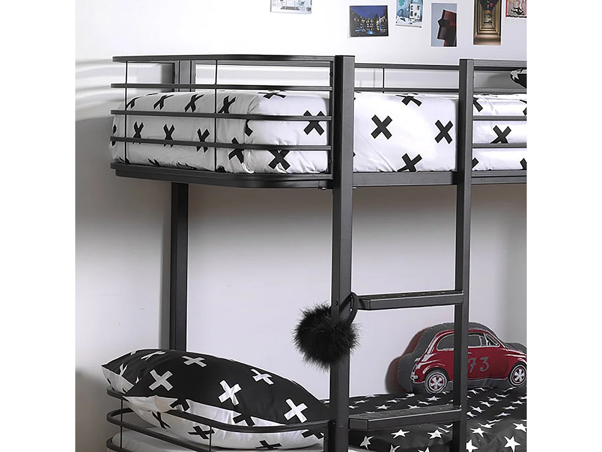 CURVE - Lits Superposés 90x200cm Métal Noir Coins Arrondis